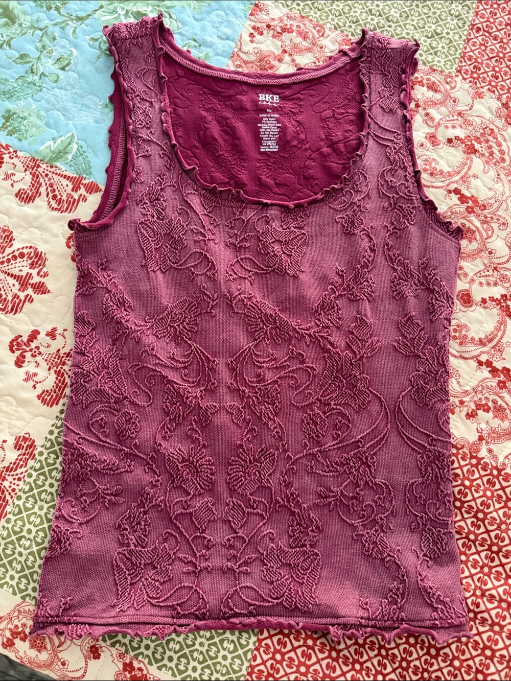 BKE Plum Crochet-Texture Tank Top